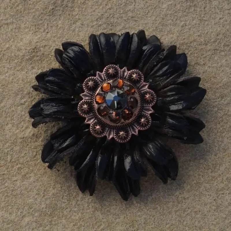 Black Daisy Flower With Copper Jet & Topaz 1" Concho 1