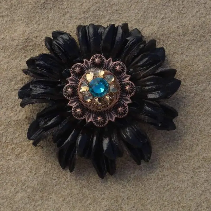 Black Daisy Flower With Copper Topaz & Champagne 1" Concho 1