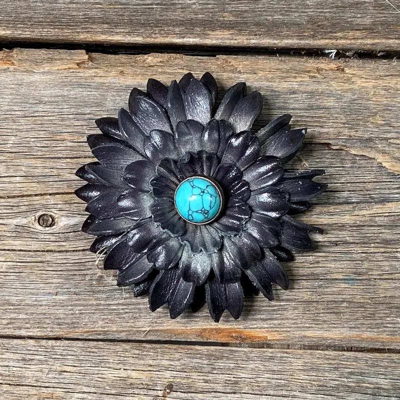 Black Daisy Flower With Round Turquoise Cabochon 1
