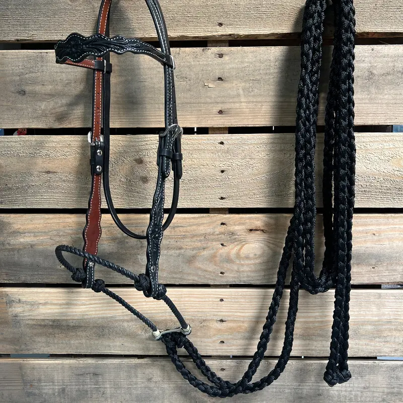 Black Floral Scalloped Black Loping Hackamore #Lhk014 1