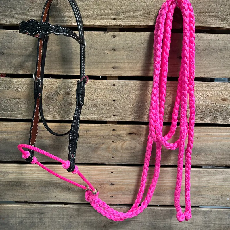 Black Floral Scalloped Neon Pink Loping Hackamore #Lhk015 1