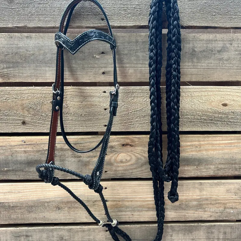 Black Floral V-Brow Black Loping Hackamore #Lhk027 1