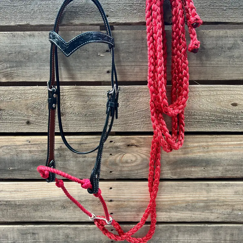 Black Floral V-Brow Red Loping Hackamore #Lhk026 1