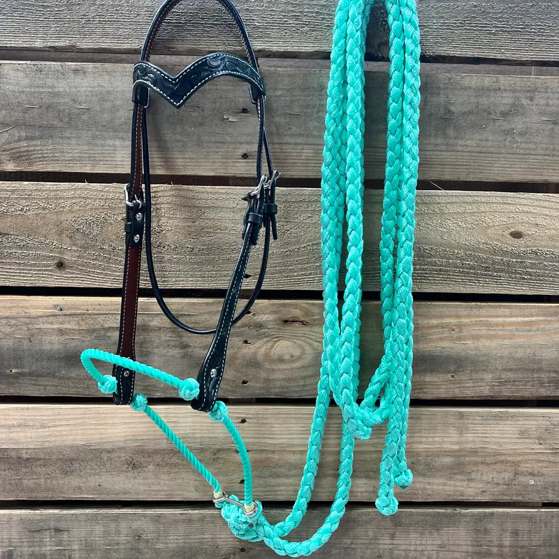 Black Floral V-Brow Turquoise Loping Hackamore #Lhk028 1