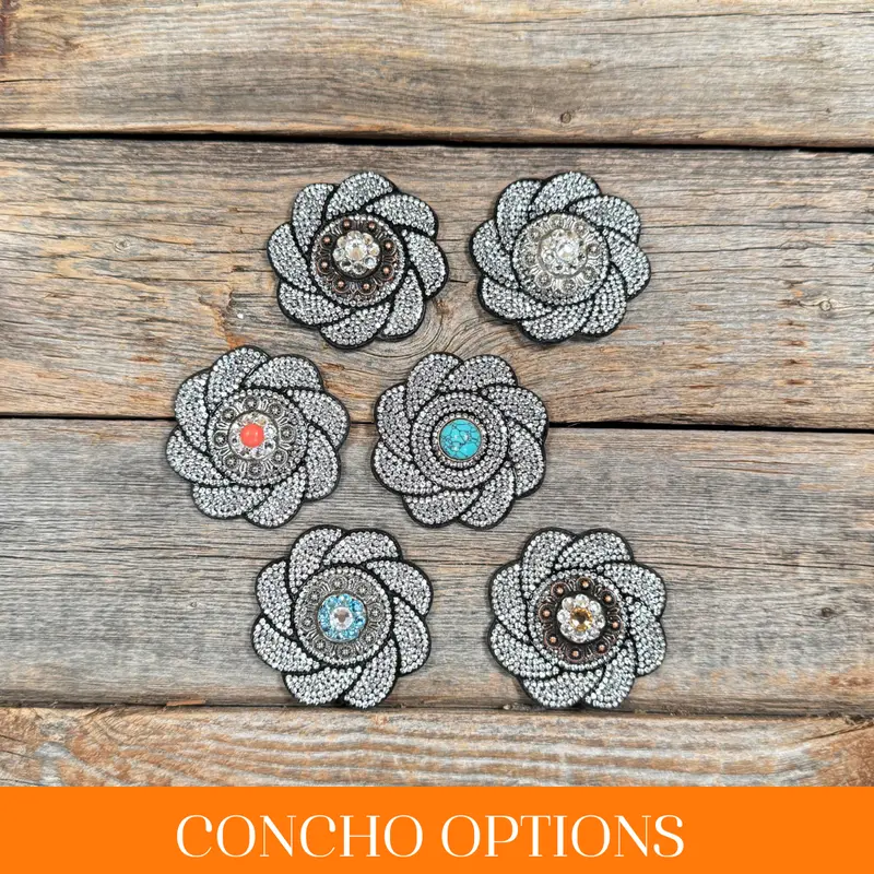 Black Flower Rhinestone Rosette - Assorted Conchos 1