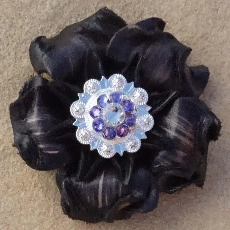 Black Gardenia Flower With Bright Silver Lilac And Clear 1" Concho 1