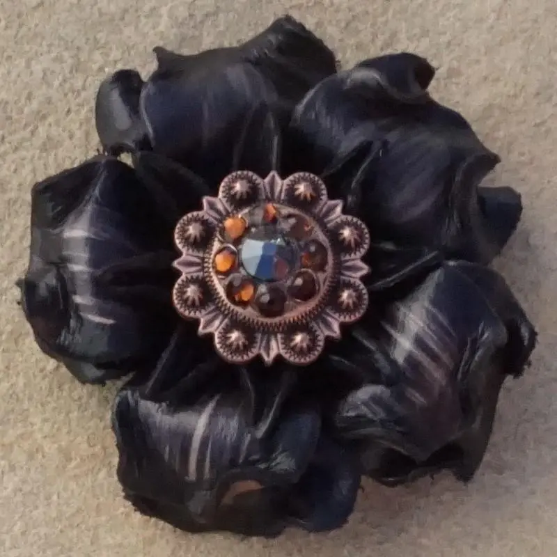 Black Gardenia Flower With Copper Black & Topaz 1" Concho 1