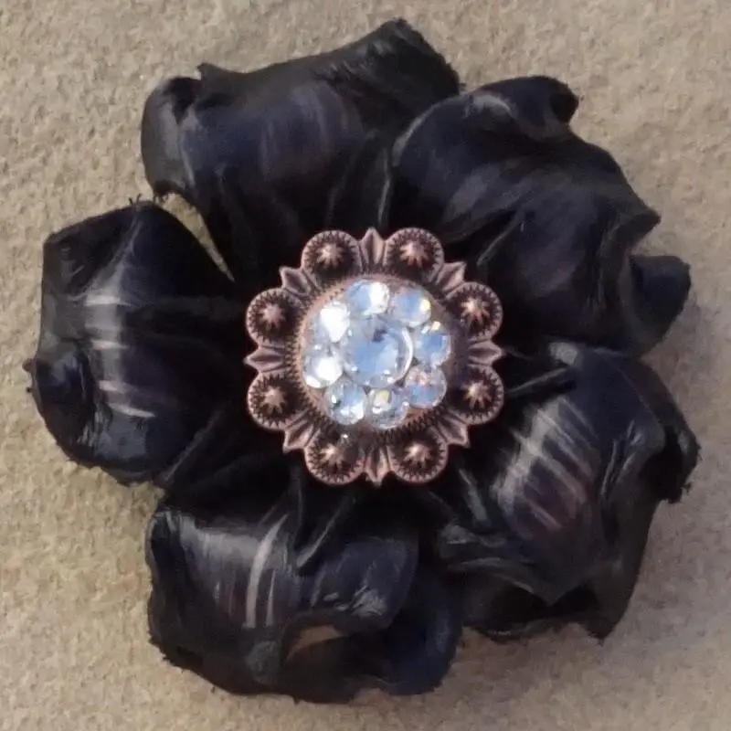 Black Gardenia Flower With Copper Clear 1" Concho 1