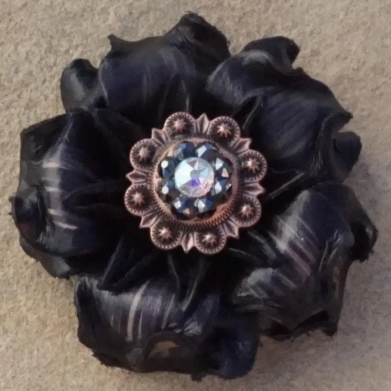 Black Gardenia Flower With Copper Jet & Ab 1" Concho 1