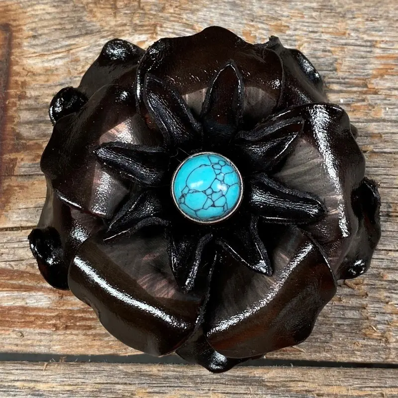 Black Gardenia Flower With Round Turquoise Cabochon 1