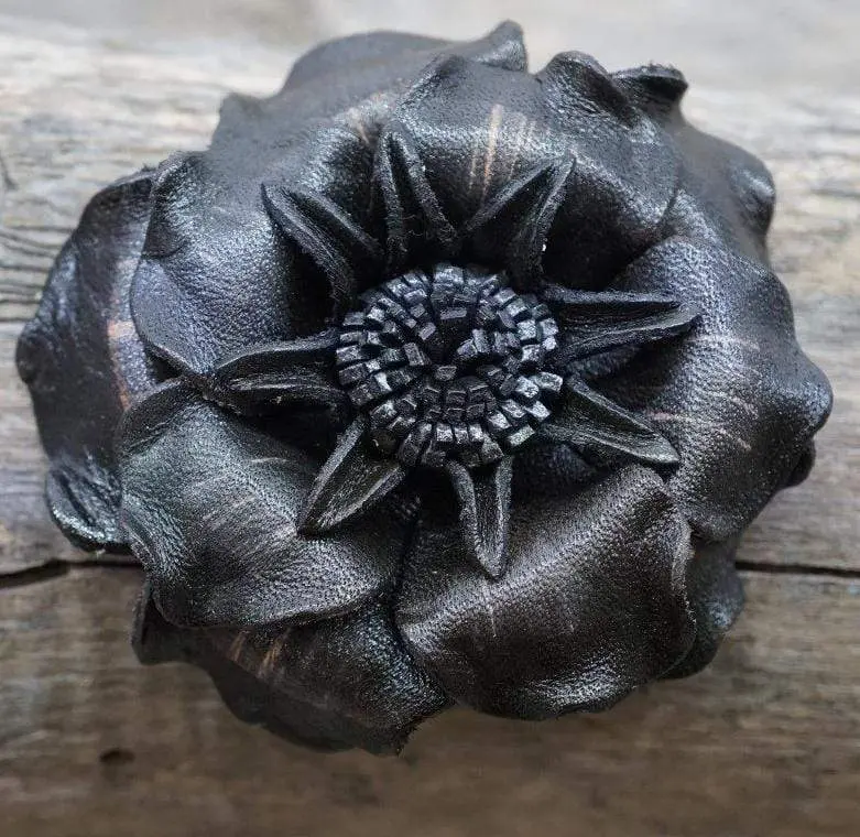Black Gardenia Leather Flower 1