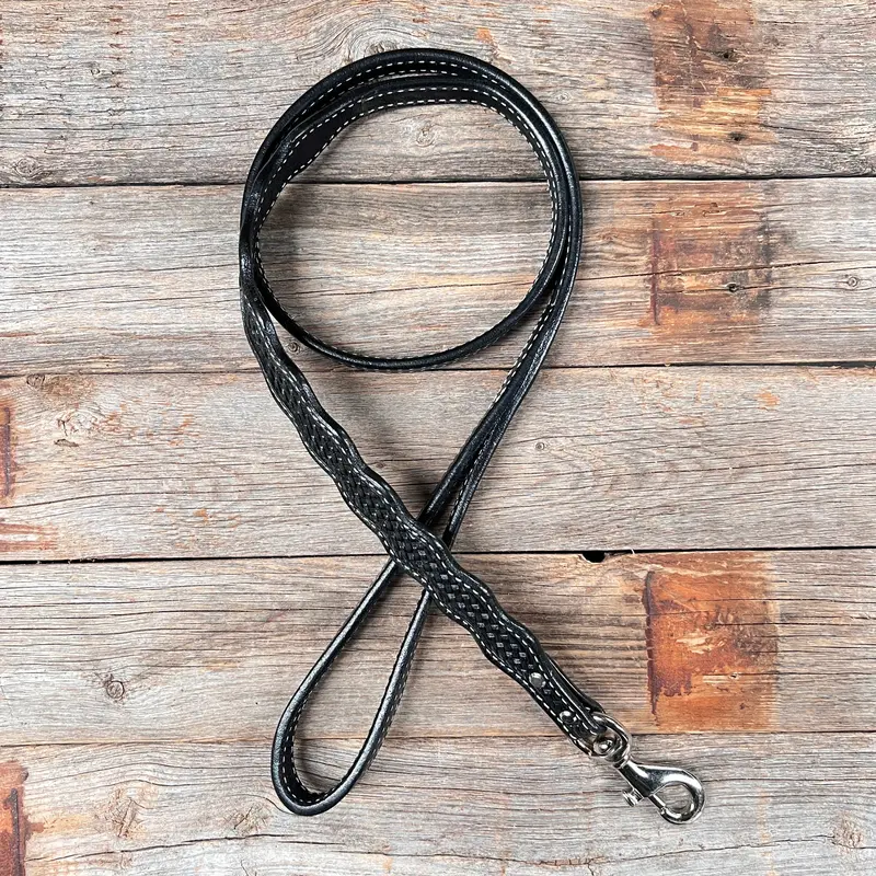 Black Genuine Leather Leash 4' X 1" Wide 1
