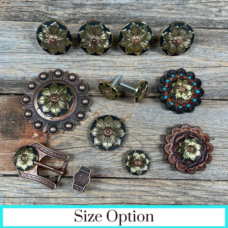Black & Gold Sunflower Western Concho W125 1