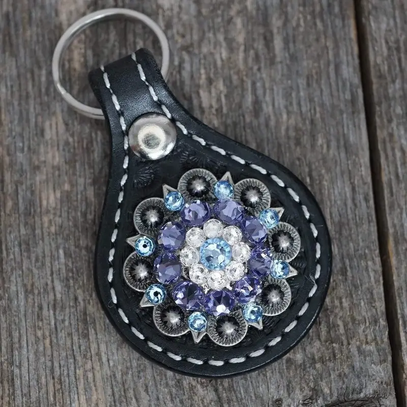 Black Key Chain With Light Sapphire And Lilac European Crystal Concho 1