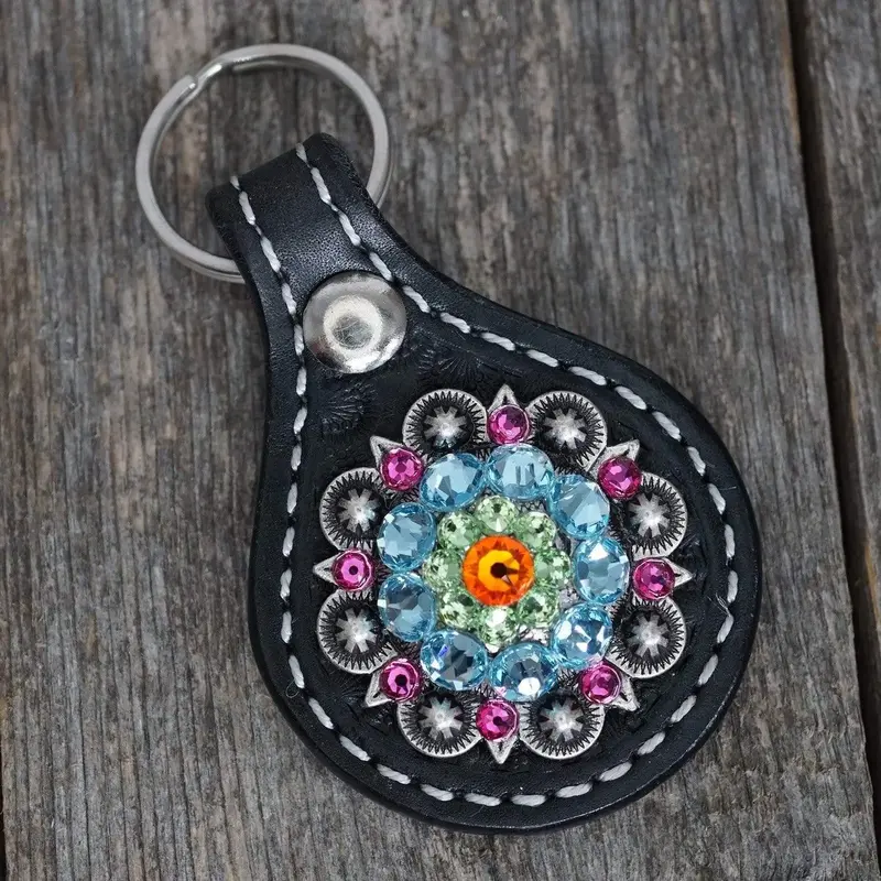 Black Key Chain With Tie Dye European Crystal Concho 1