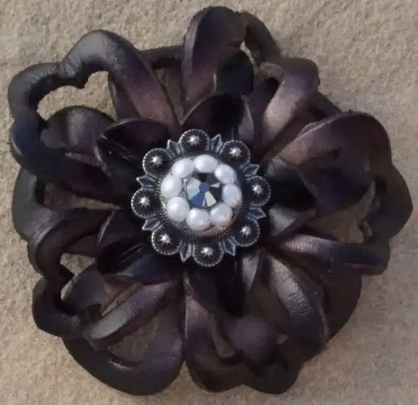 Black Lotus Flower With Antique Silver Jet And Pearl 1" Concho 1