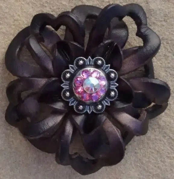 Black Lotus Flower With Antique Silver Pink And Ab 1" Concho 1