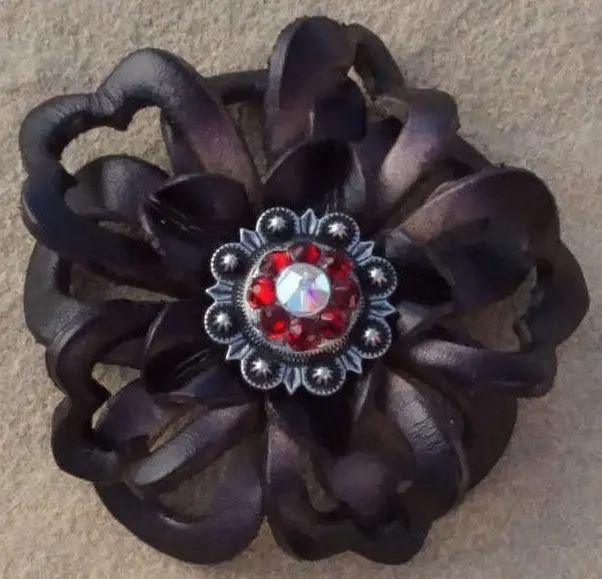 Black Lotus Flower With Antique Silver Ruby And Ab 1" Concho 1
