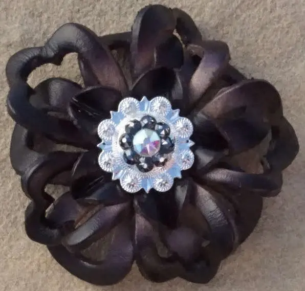 Black Lotus Flower With Bright Silver Jet And Ab 1" Concho 1