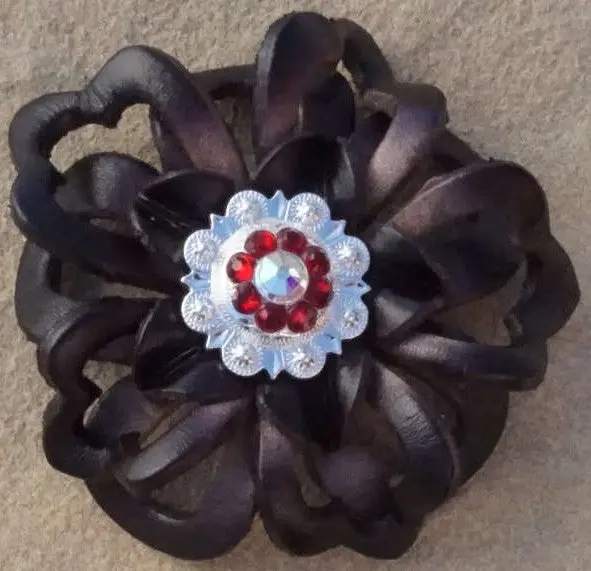 Black Lotus Flower With Bright Silver Ruby And Ab 1" Concho 1