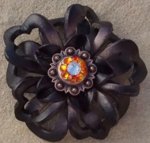 Black Lotus Flower With Copper Fire Opal And Ab 1" Concho 1