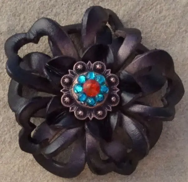 Black Lotus Flower With Copper Fire Opal And Teal 1" Concho 1