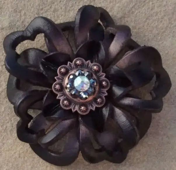 Black Lotus Flower With Copper Jet And Ab 1" Concho 1