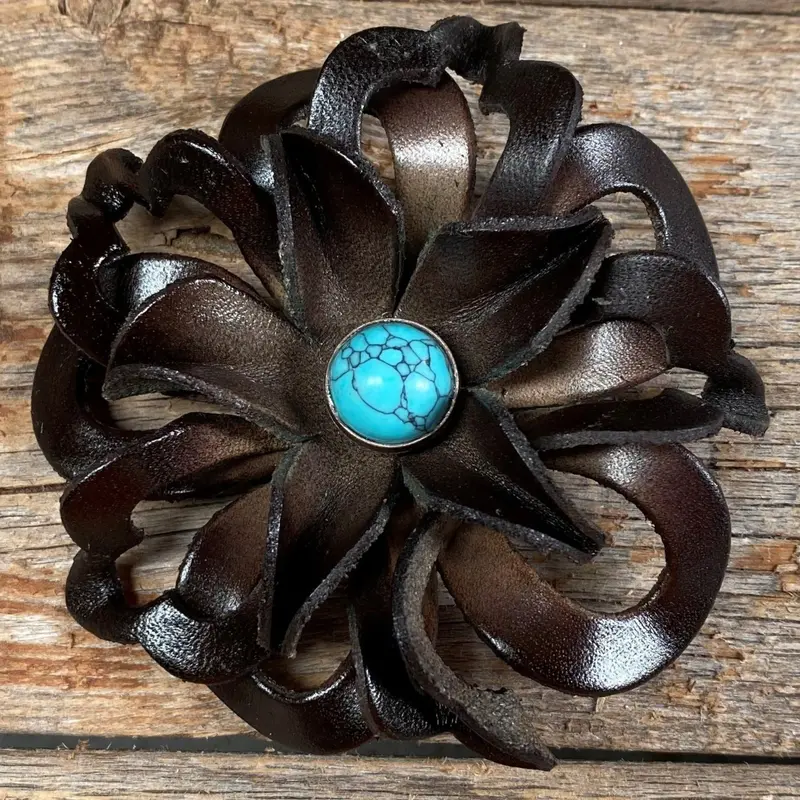 Black Lotus Flower With Round Turquoise Cabochon 1