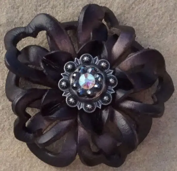 Black Lotus Leather Flowers - 1" Crystal Conchos - Options 2