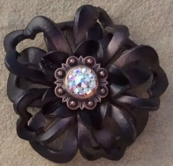 Black Lotus Leather Flowers - 1" Crystal Conchos - Options 3