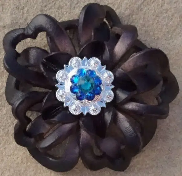 Black Lotus Leather Flowers - 1" Crystal Conchos - Options 5