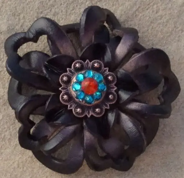 Black Lotus Leather Flowers - 1" Crystal Conchos - Options 6