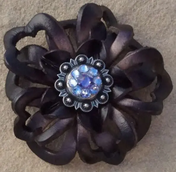 Black Lotus Leather Flowers - 1" Crystal Conchos - Options 7