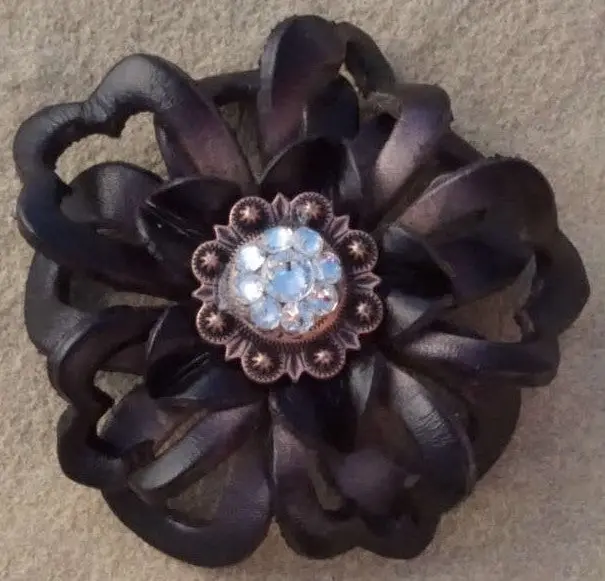 Black Lotus Leather Flowers - 1" Crystal Conchos - Options 8