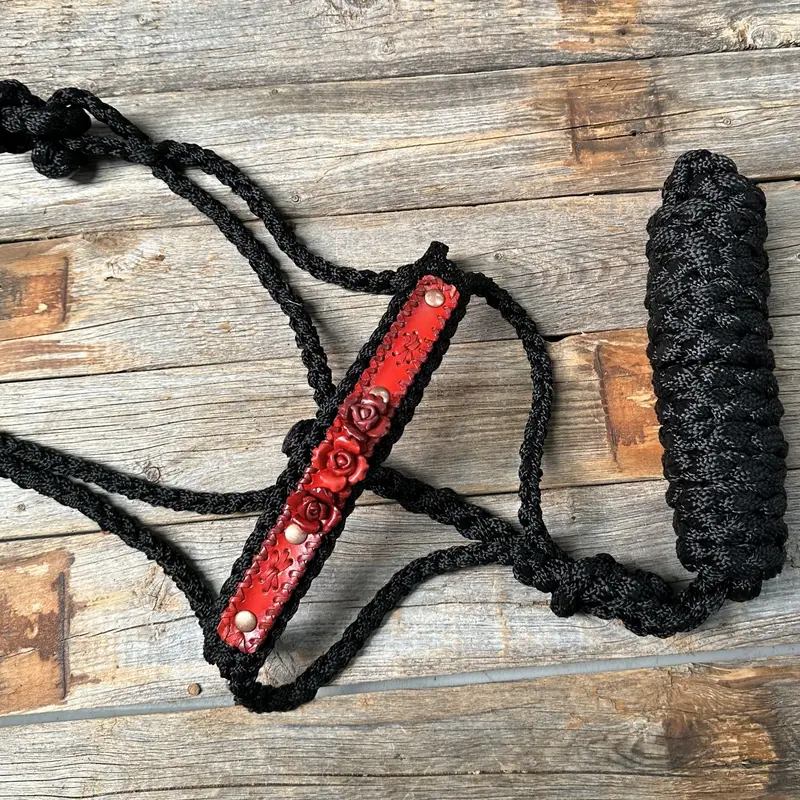 Black Mule Tape Halter - Red Roses #Mt221 1
