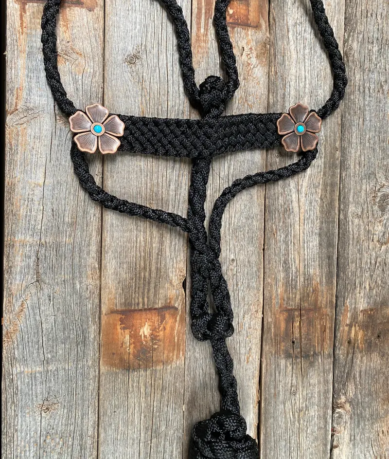 Black Mule Tape Halter - Turquoise Flower #Mt110 1