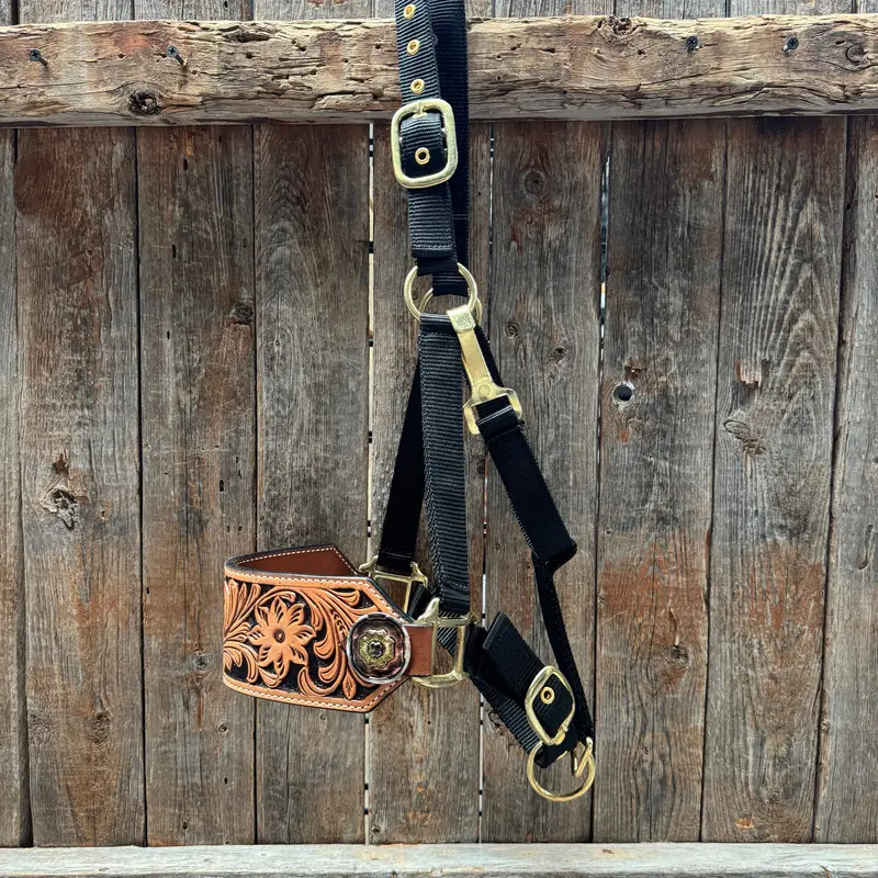 Black Nylon Horse Halter – Bronc Noseband With Western Conchos Nh104 1