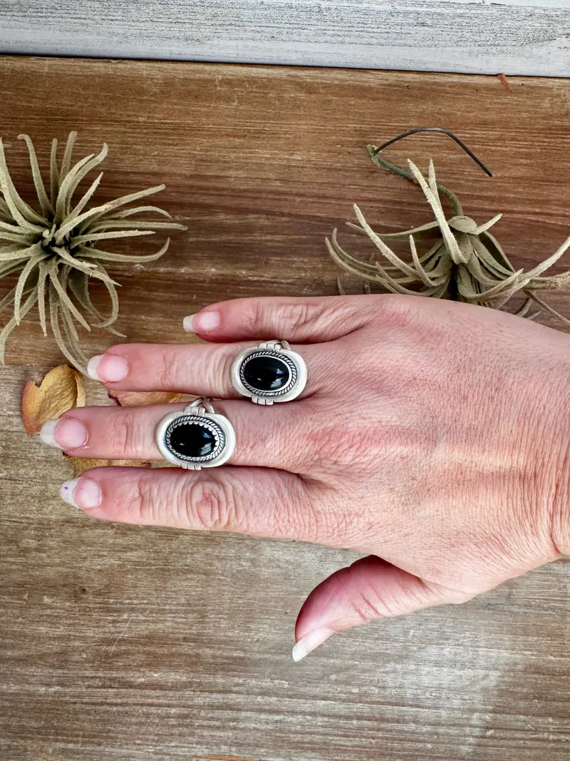 Black Onyx Oval Ring – Sterling Silver – Sizes 7.5 & 8 1