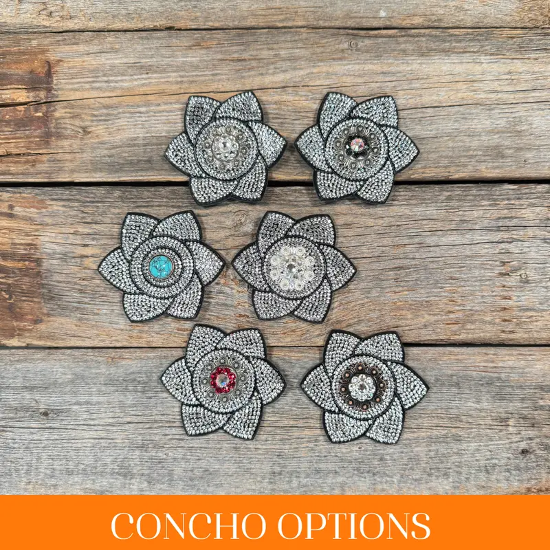 Black Pointed Flower Rhinestone Rosette - Assorted Conchos 1