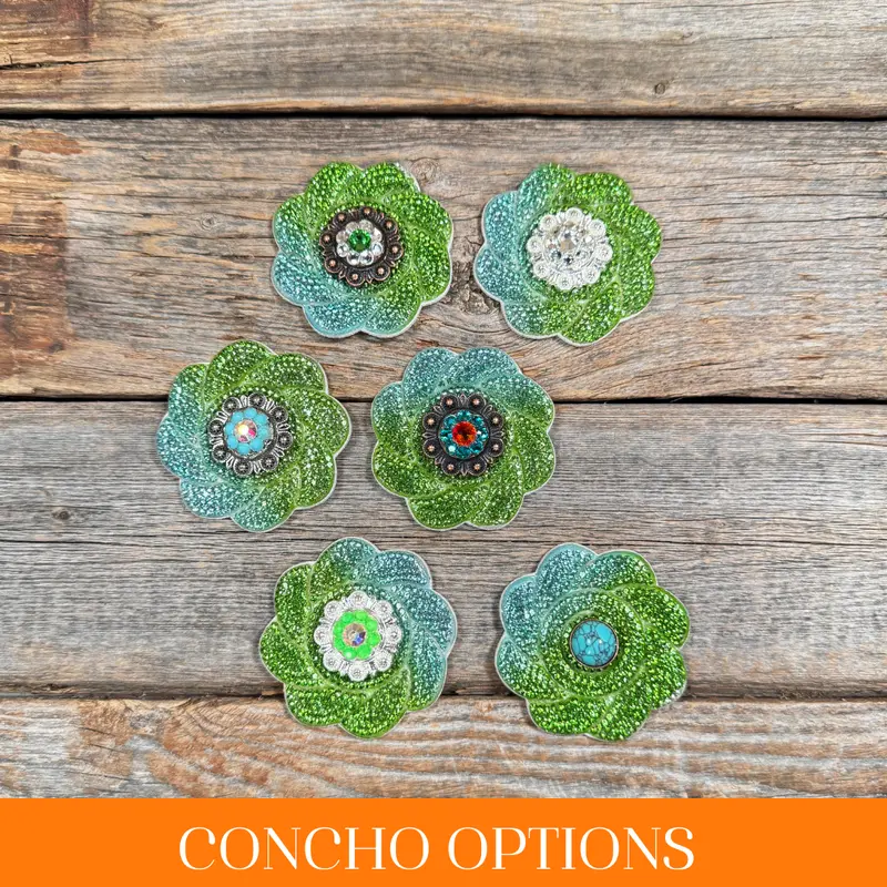 Blue And Green Flower Rhinestone Rosette - Assorted Conchos 1