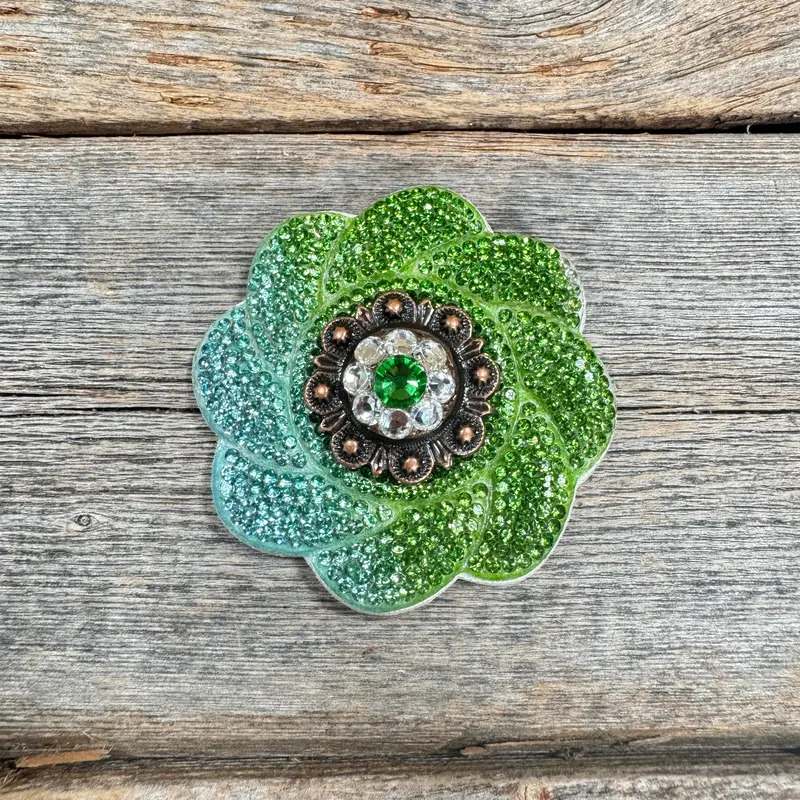 Blue And Green Flower Rhinestone Rosette - Assorted Conchos 2