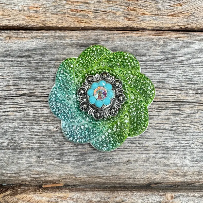 Blue And Green Flower Rhinestone Rosette - Assorted Conchos 4