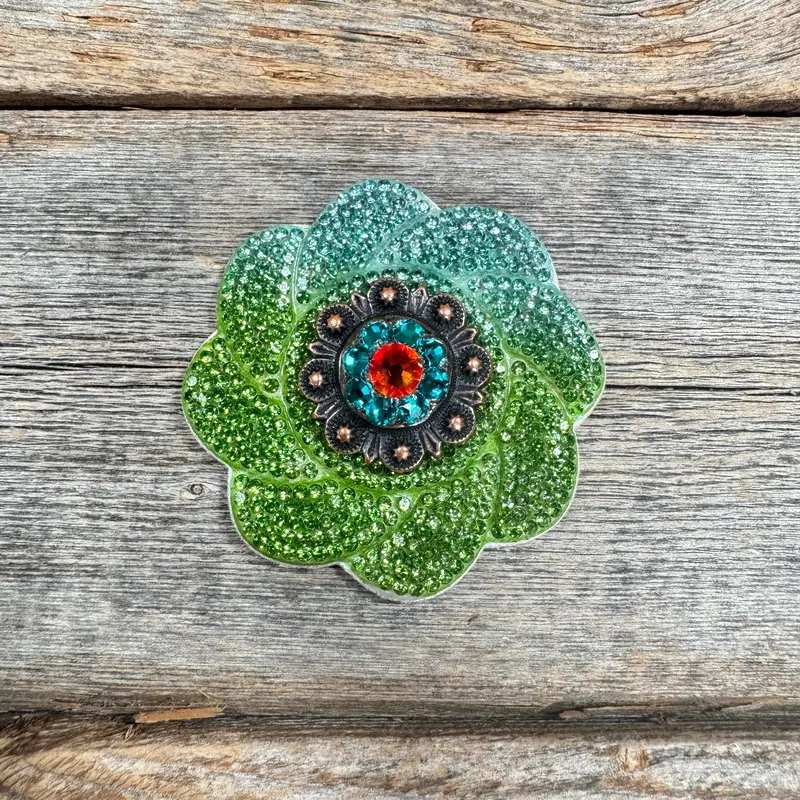 Blue And Green Flower Rhinestone Rosette - Assorted Conchos 5