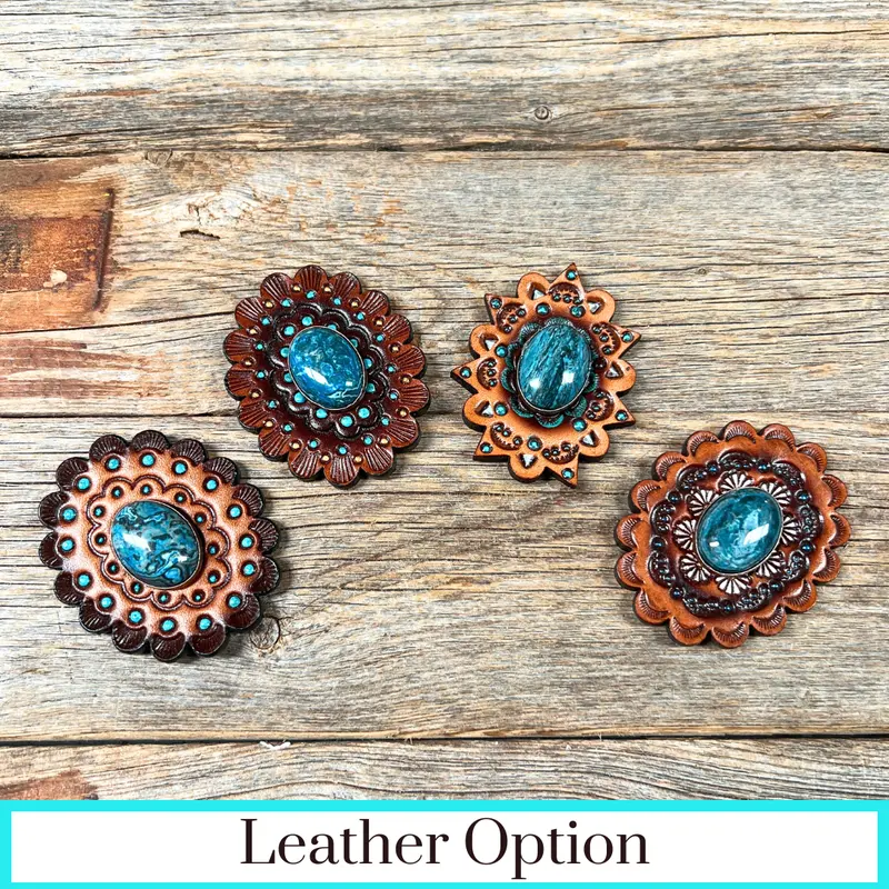 Blue Cabochon Stone - Leather Rosette Options - 1