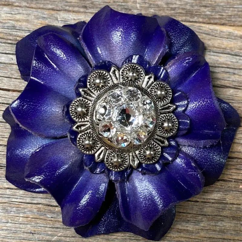 Blue Carnation Flower With Antique Silver Clear 1" Concho 1