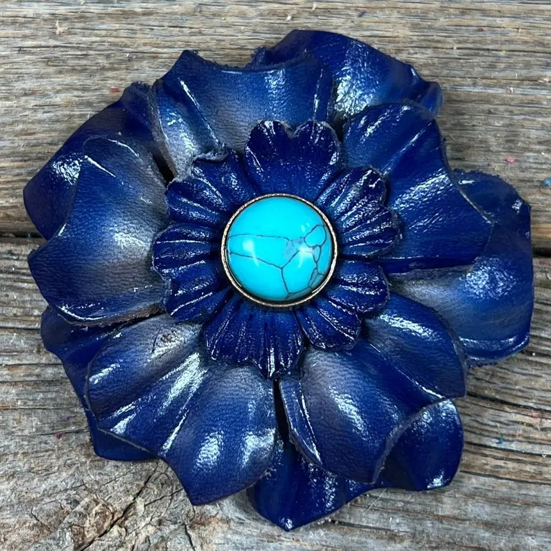 Blue Carnation Flower With Round Turquoise Cabochon 1