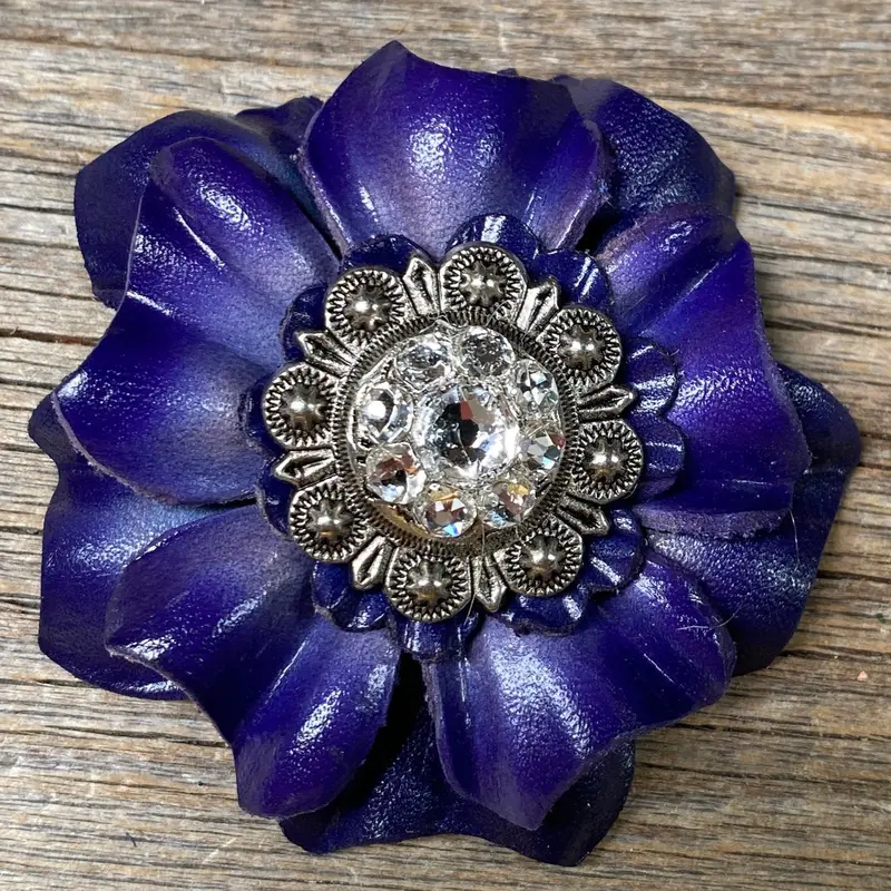 Blue Carnations Leather Flowers - 1" Crystal Conchos - Options 3