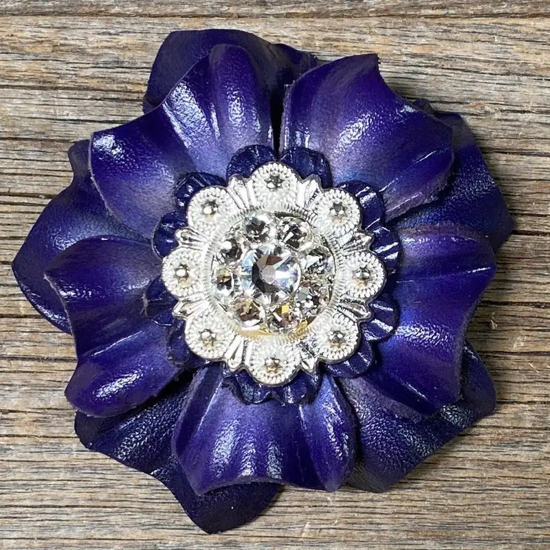 Blue Carnations Leather Flowers - 1" Crystal Conchos - Options 5