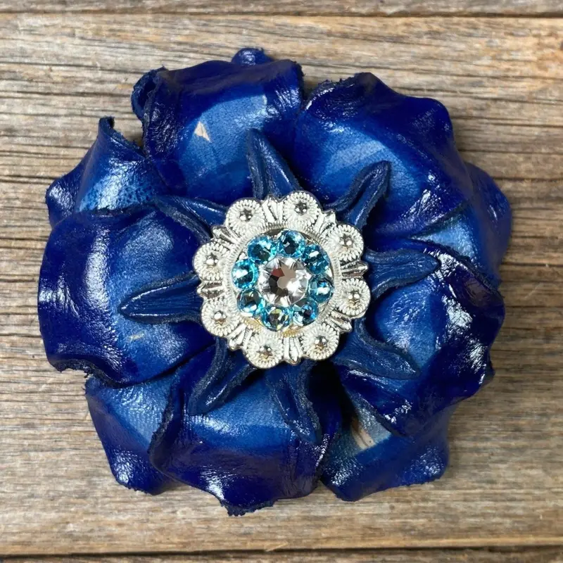 Blue Gardenia Flower With Bright Silver Aqua & Clear 1" Concho 1