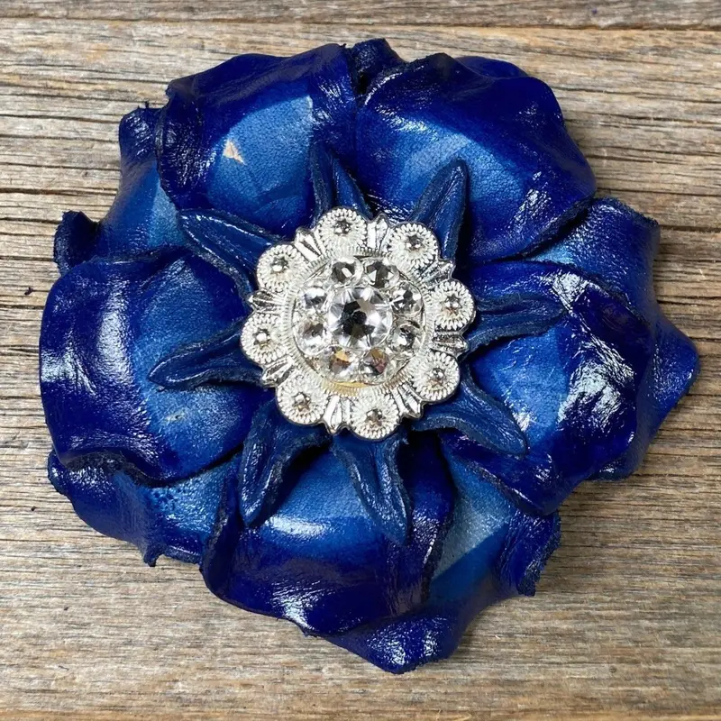 Blue Gardenia Flower With Bright Silver Clear 1" Concho 1